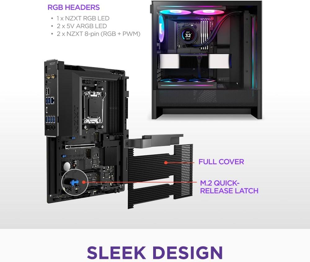 imageNZXT N7 B850 AMD B850 AM5 ATX Gaming Motherboard for Ryzen 9000800070001621 DDR5 3X M2 PCIe 50 WiFi 6E 25GbE LAN M2 NVME with QuickRelease Latch Full Cover WhiteBlack