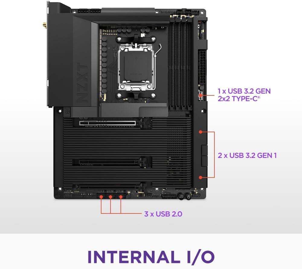 imageNZXT N7 B850 AMD B850 AM5 ATX Gaming Motherboard for Ryzen 9000800070001621 DDR5 3X M2 PCIe 50 WiFi 6E 25GbE LAN M2 NVME with QuickRelease Latch Full Cover WhiteBlack
