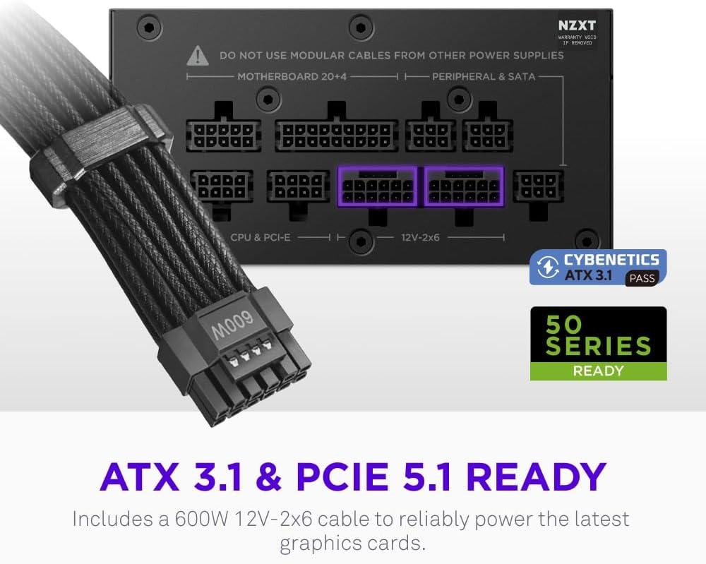 imageNZXT C850 SFX Gold 850W SFX ATX 31 Power Supply 80 Plus Gold Cybenetics Platinum Fully Modular PCIe 51 600W 12V2x6 Japanese Capacitors Black