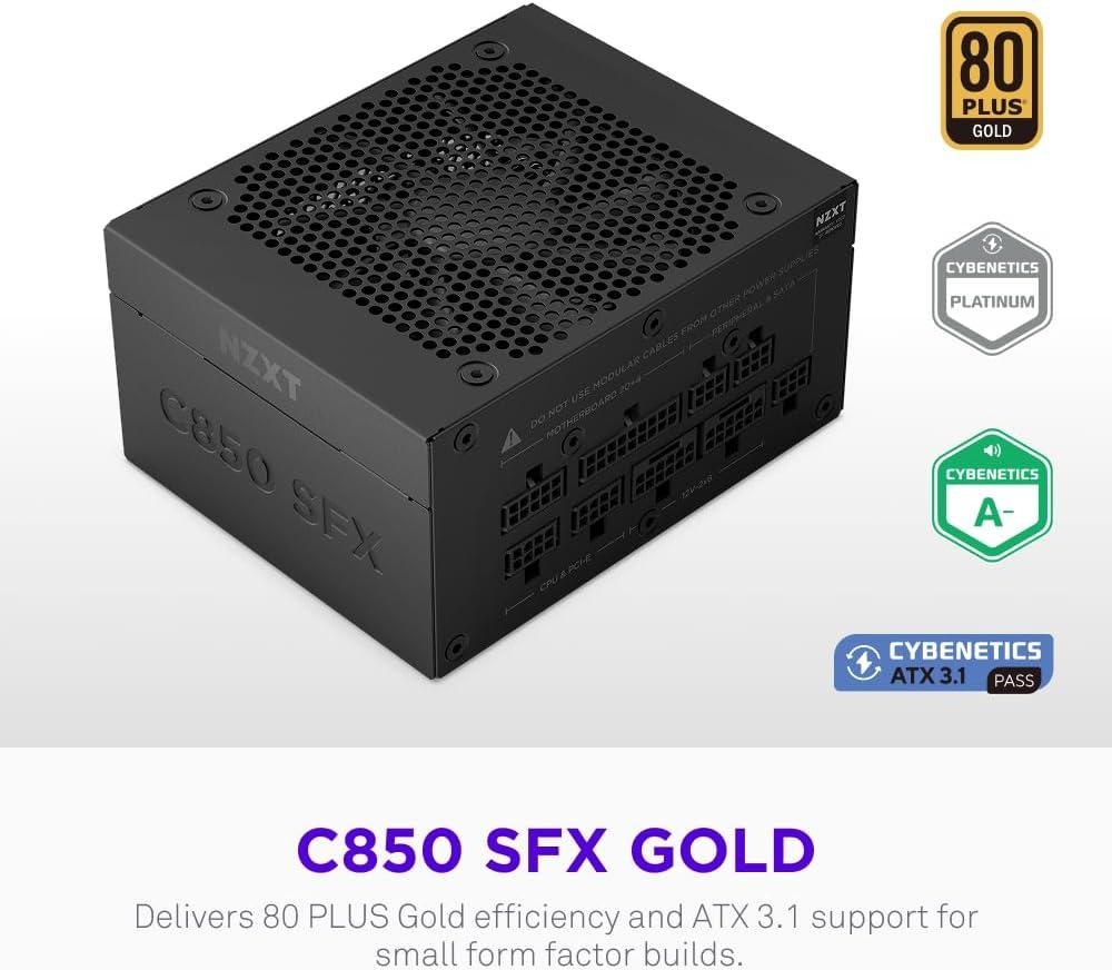 imageNZXT C850 SFX Gold 850W SFX ATX 31 Power Supply 80 Plus Gold Cybenetics Platinum Fully Modular PCIe 51 600W 12V2x6 Japanese Capacitors Black