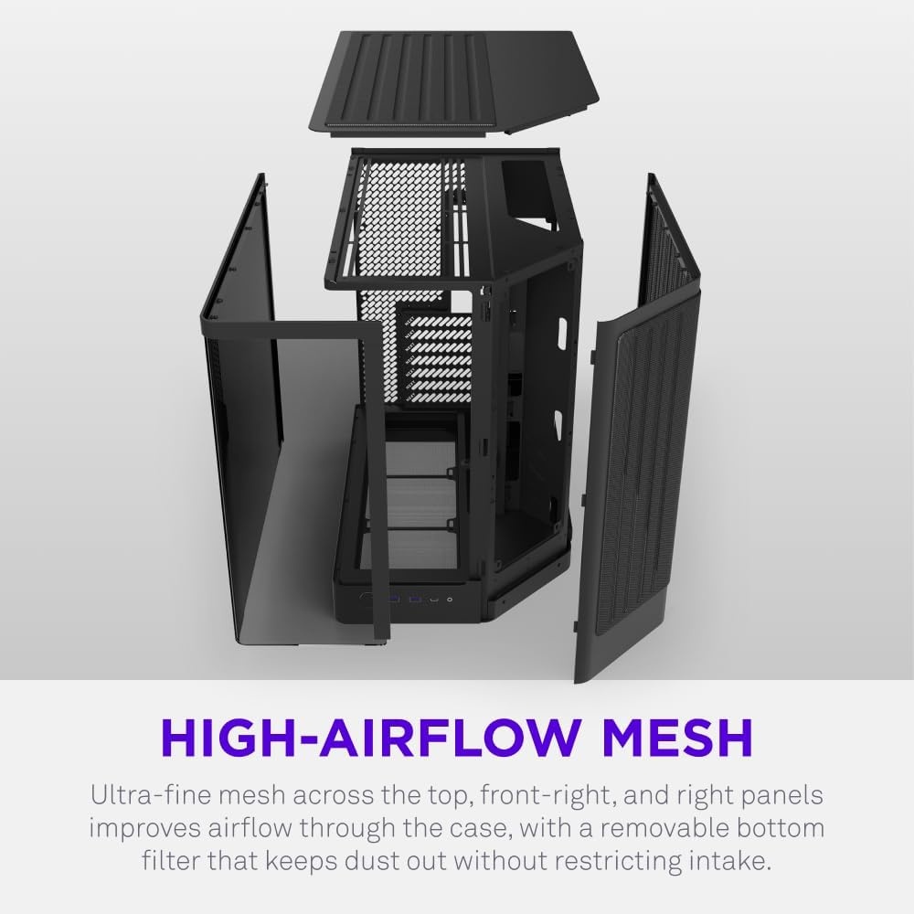 image:imageNZXT H6 Compact DualChamber ATX PC Case 10x 120mm Fan Support 360mm Radiator BackConnect Motherboard Ready Seamless Curved Tempered Glass Black
