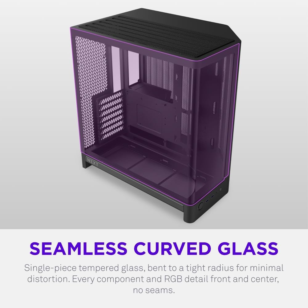 image:imageNZXT H6 Compact DualChamber ATX PC Case 10x 120mm Fan Support 360mm Radiator BackConnect Motherboard Ready Seamless Curved Tempered Glass Black