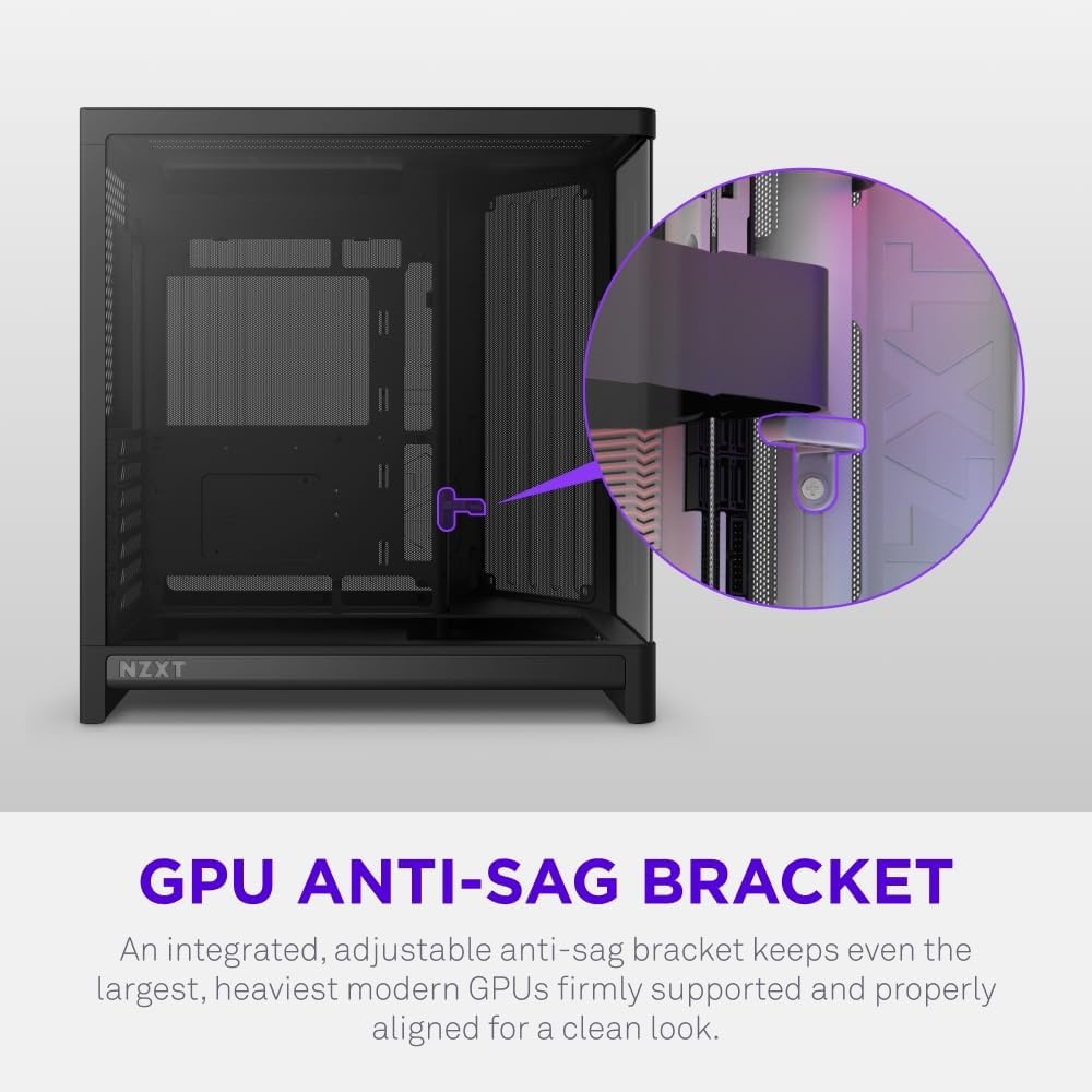 image:imageNZXT H6 Compact DualChamber ATX PC Case 10x 120mm Fan Support 360mm Radiator BackConnect Motherboard Ready Seamless Curved Tempered Glass Black