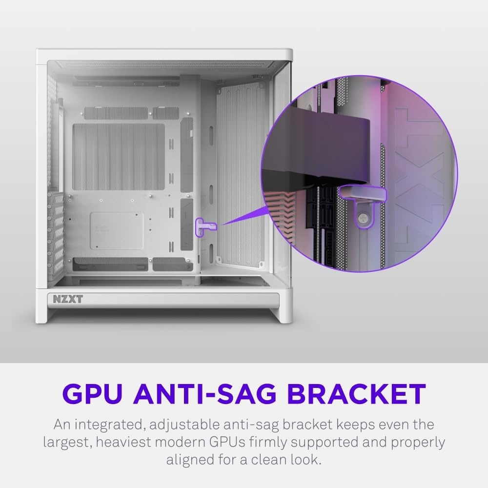 image:imageNZXT H6 Compact DualChamber ATX PC Case 10x 120mm Fan Support 360mm Radiator BackConnect Motherboard Ready Seamless Curved Tempered Glass White