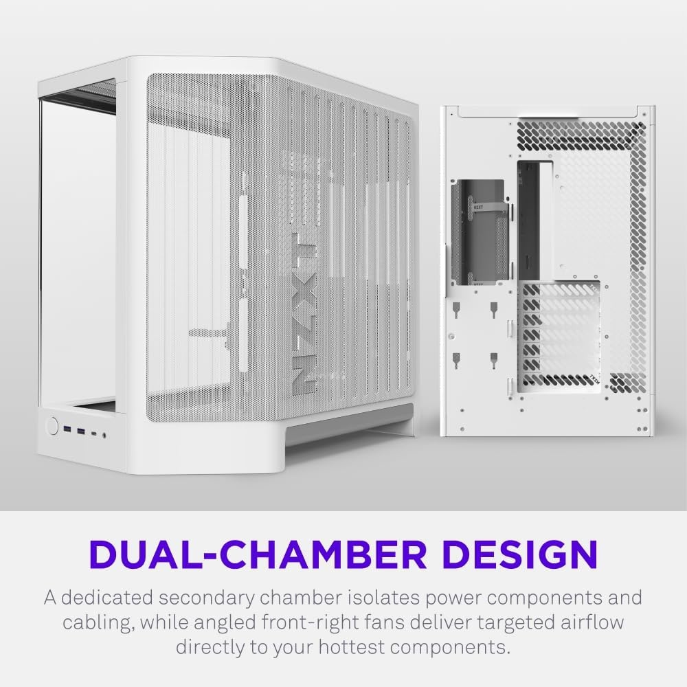 image:imageNZXT H6 Compact DualChamber ATX PC Case 10x 120mm Fan Support 360mm Radiator BackConnect Motherboard Ready Seamless Curved Tempered Glass White