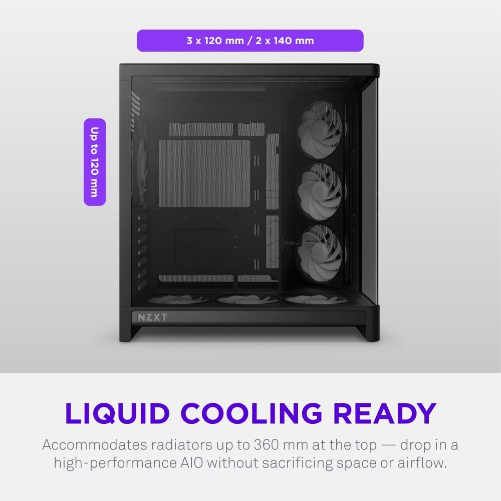 image:imageNZXT H6 RGB Compact DualChamber ATX PC Case PreInstalled RGB Fans amp Control Hub Lite 360mm Radiator BackConnect Ready Seamless Curved Glass Black