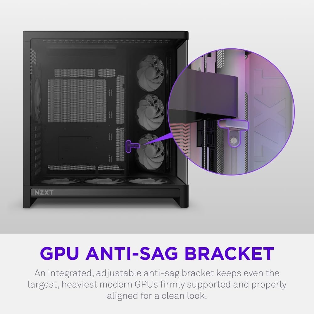 image:imageNZXT H6 RGB Compact DualChamber ATX PC Case PreInstalled RGB Fans amp Control Hub Lite 360mm Radiator BackConnect Ready Seamless Curved Glass Black