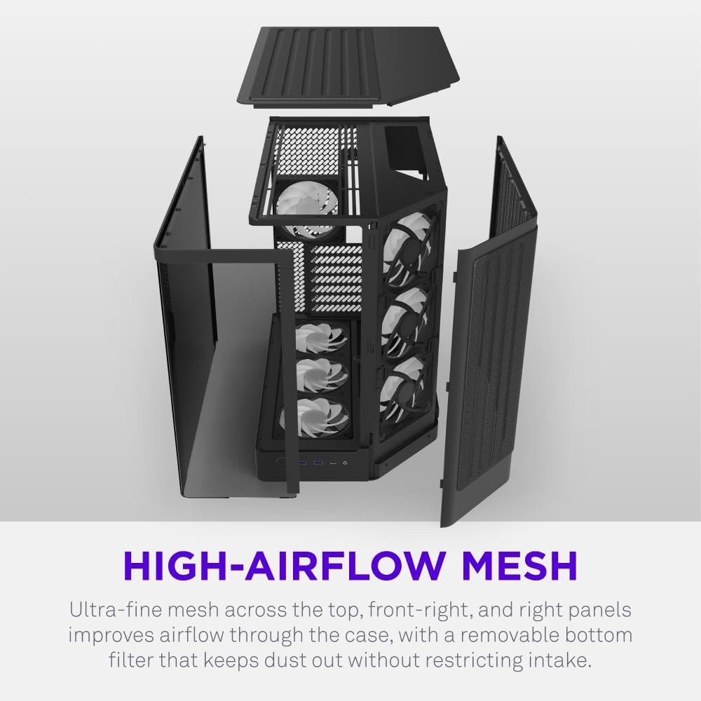 image:imageNZXT H6 RGB Compact DualChamber ATX PC Case PreInstalled RGB Fans amp Control Hub Lite 360mm Radiator BackConnect Ready Seamless Curved Glass Black