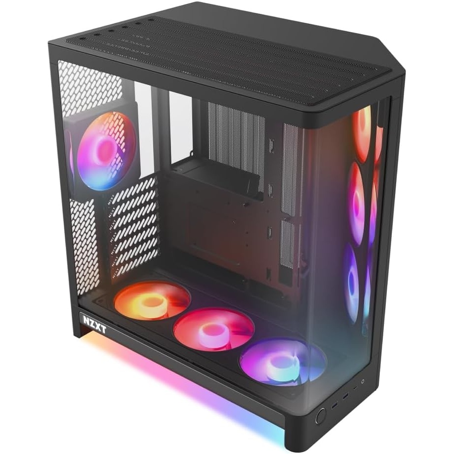 image:imageNZXT H6 RGB Compact DualChamber ATX PC Case PreInstalled RGB Fans amp Control Hub Lite 360mm Radiator BackConnect Ready Seamless Curved Glass Black